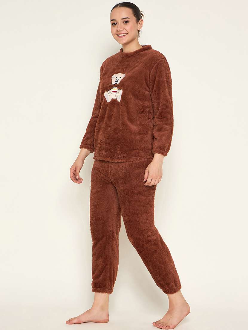 women embroidered top & pyjama nightwear set - 21601312 -  Standard Image - 2