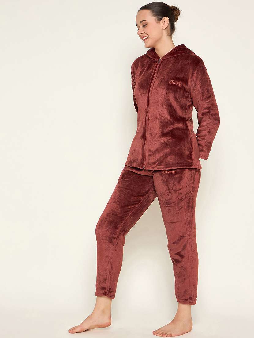 women solid top & pyjama nightwear set - 21601320 -  Standard Image - 2