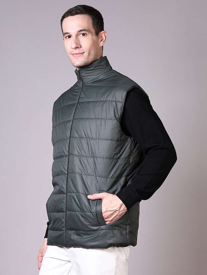men solid sleeveless quilted jacket - 21606419 -  Standard Image - 2
