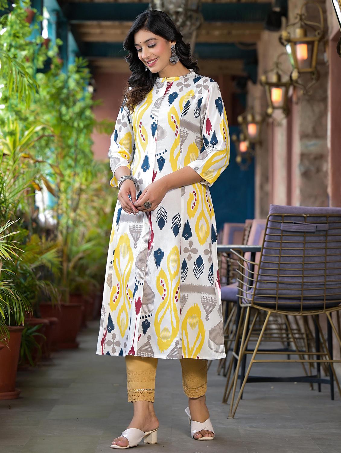 women printed three quarter sleeves a-line kurta - 21606785 - Standard Image - 2
