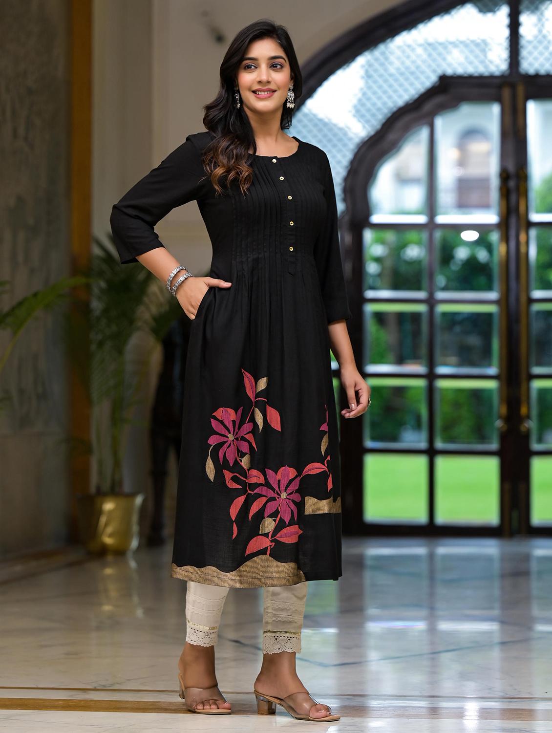 women printed three quarter sleeves a-line kurta - 21606792 - Standard Image - 2