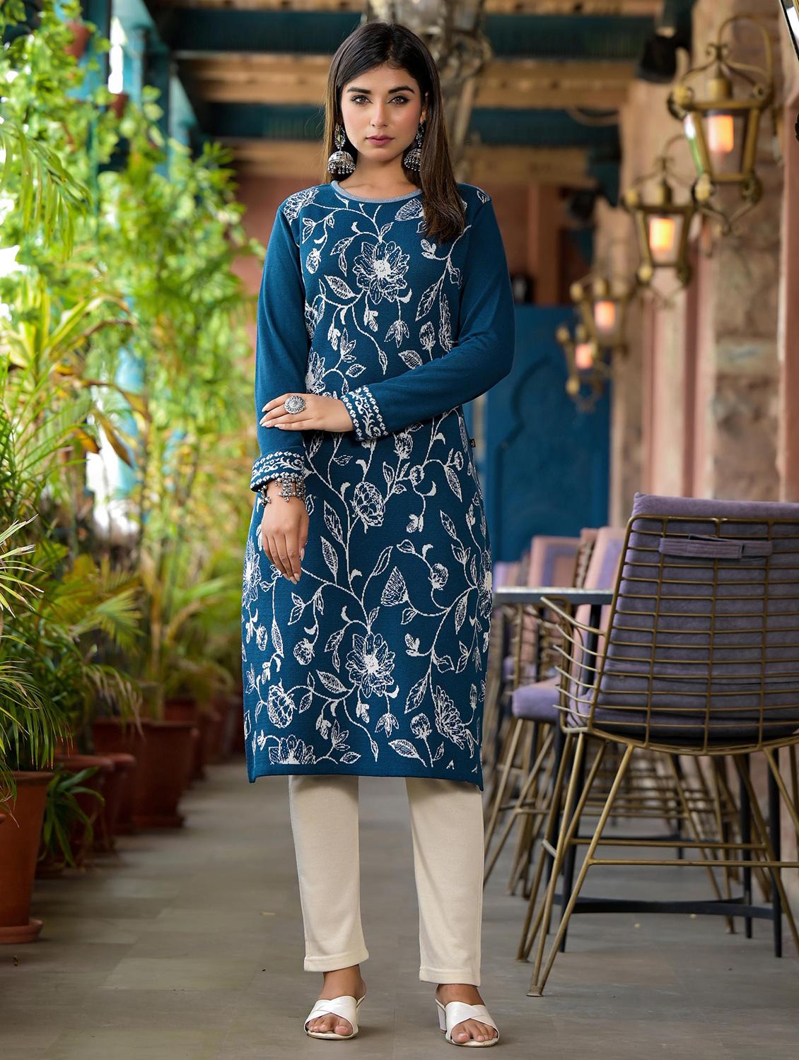 women self design long sleeves straight kurta - 21606797 - Zoom Image - 0