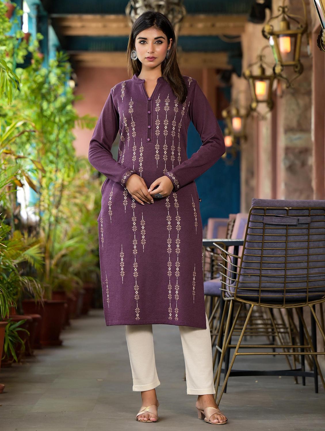 women self design long sleeves straight kurta - 21606799 - Zoom Image - 0