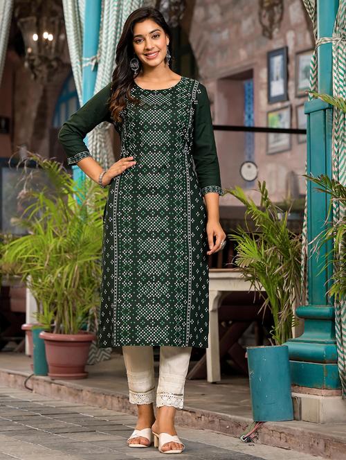 women printed three quarter sleeves straight kurta - 21606806 -  Standard Image - 0