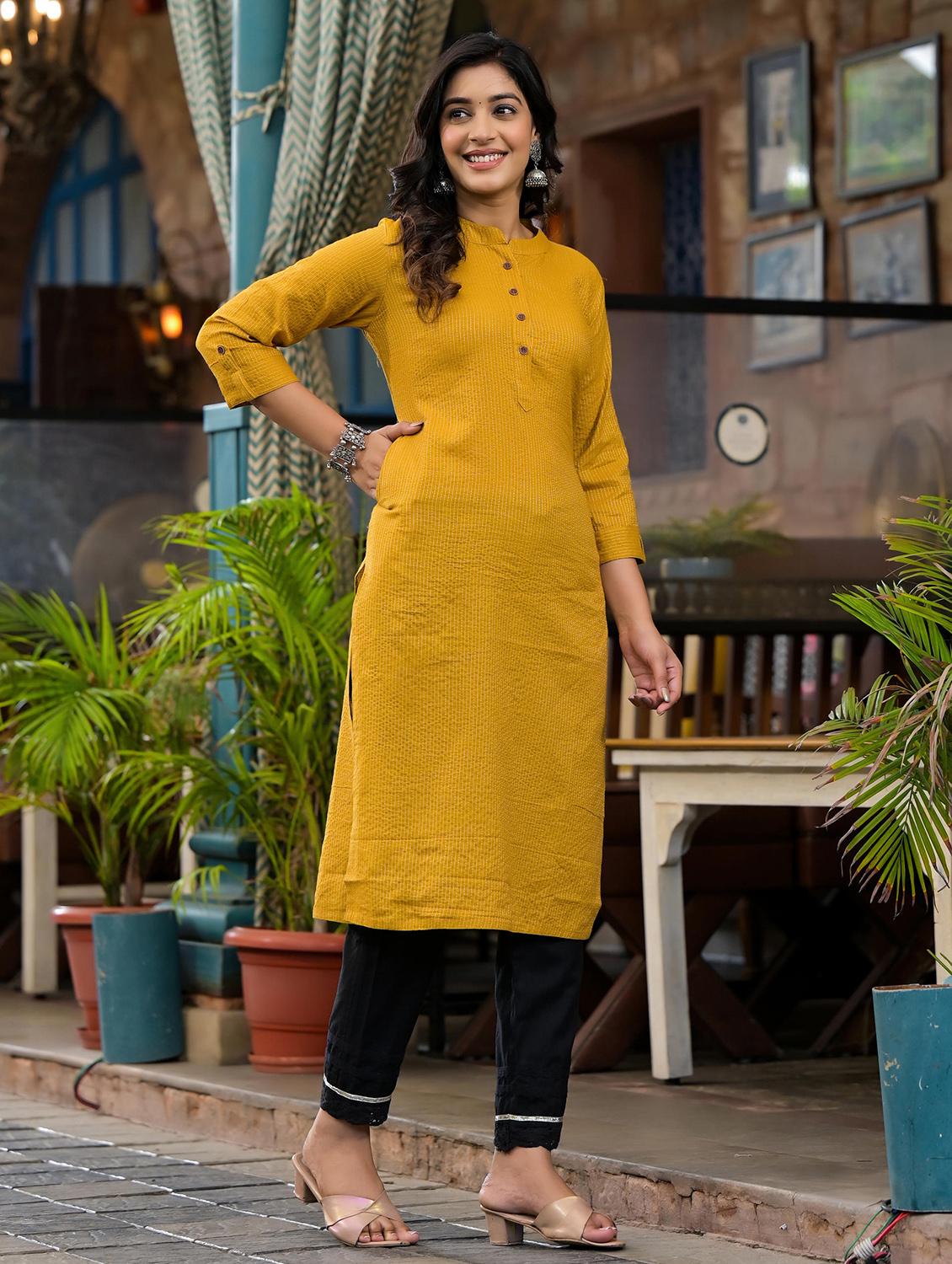 women printed three quarter sleeves straight kurta - 21606810 - Standard Image - 2