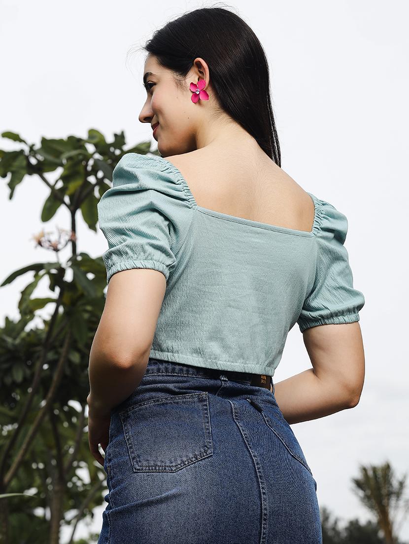 women sea green solid crop top - 21606819 - Standard Image - 2