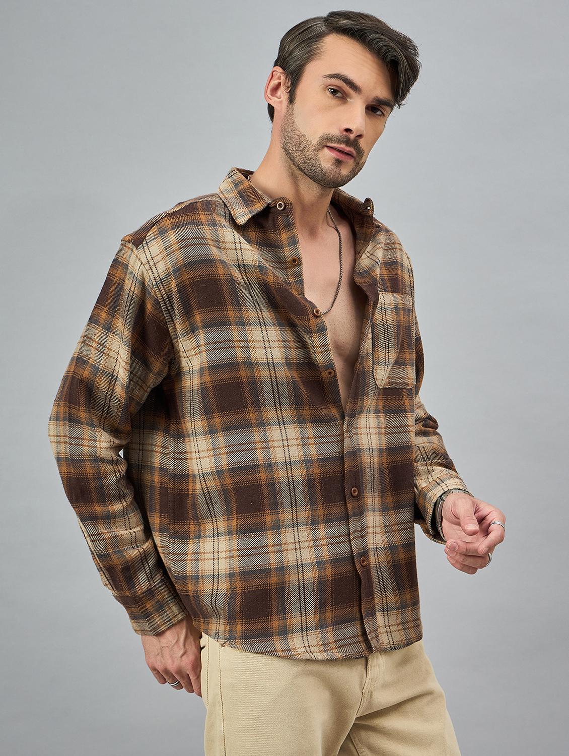 men checkered long sleeves ocersized casual shirt - 21606830 - Standard Image - 2