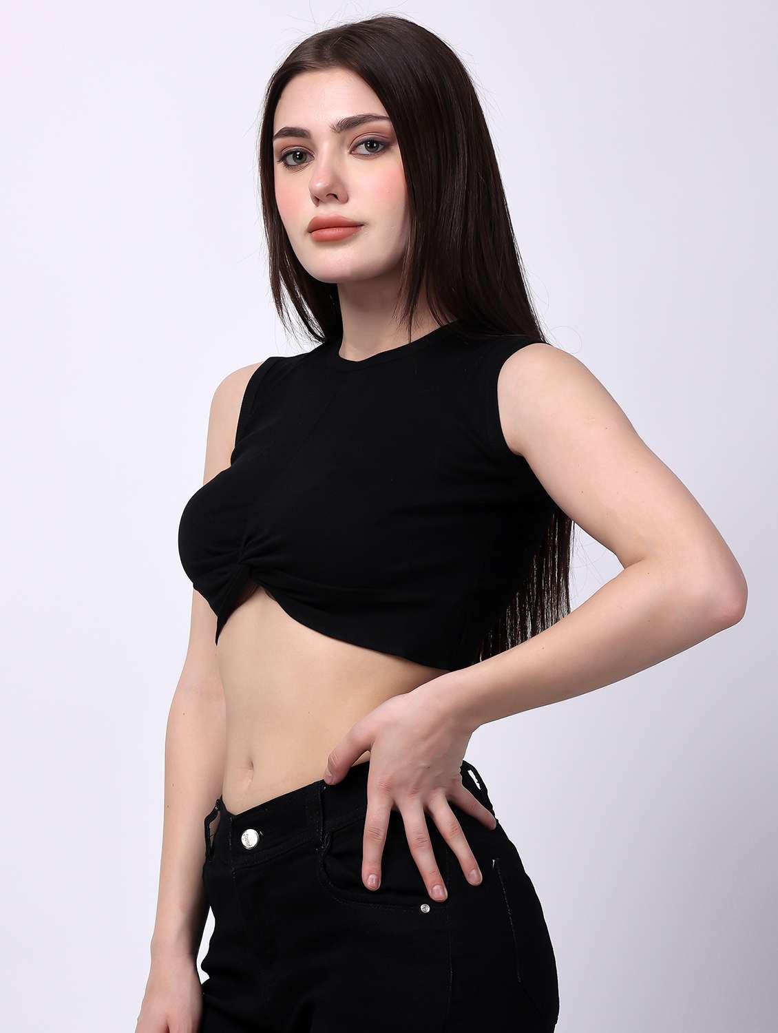 women solid sleeveless crop top - 21606832 -  Standard Image - 2