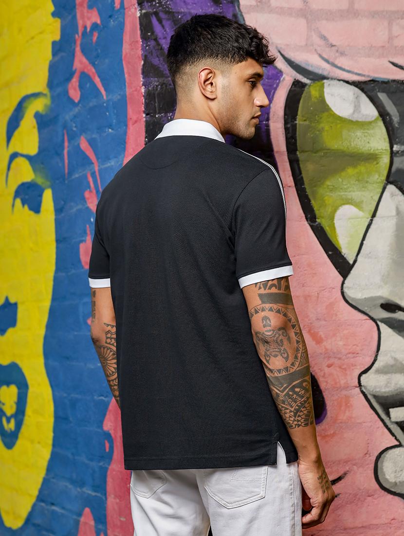 men solid taped polo neck t-shirt - 21606833 - Standard Image - 2