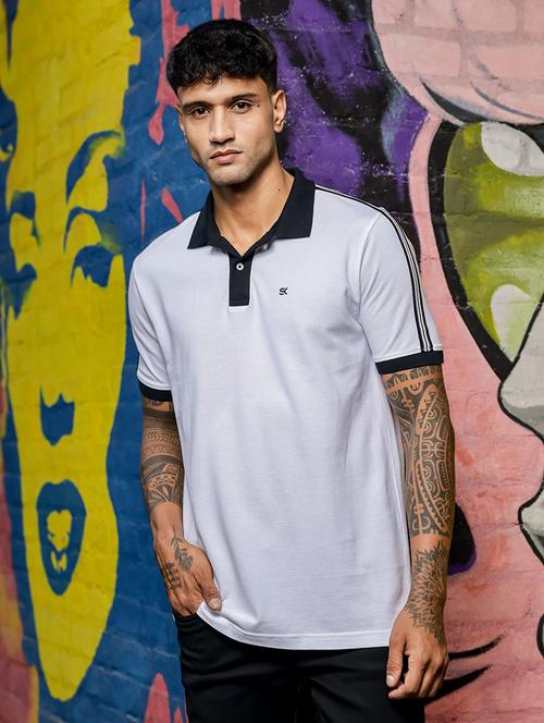 men solid taped polo neck t-shirt - 21606834 - Standard Image - 0