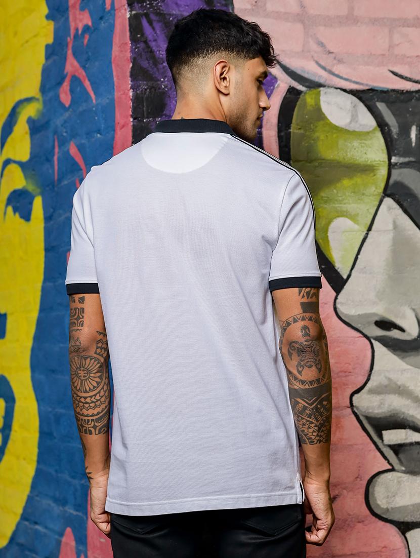 men solid taped polo neck t-shirt - 21606834 - Standard Image - 2