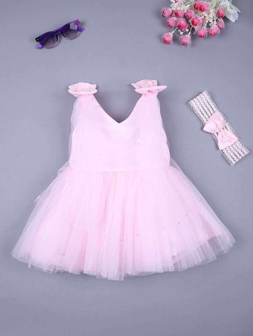 girls v-neck flare net frock