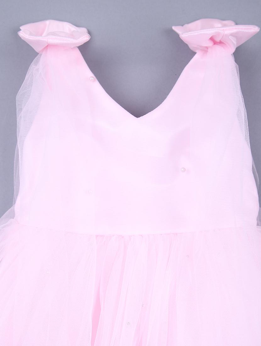 girls v-neck flare net frock - 21607028 - Standard Image - 2