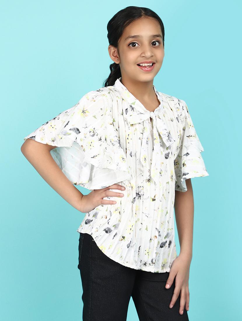 girls printed tie up neck top - 21607406 - Standard Image - 2