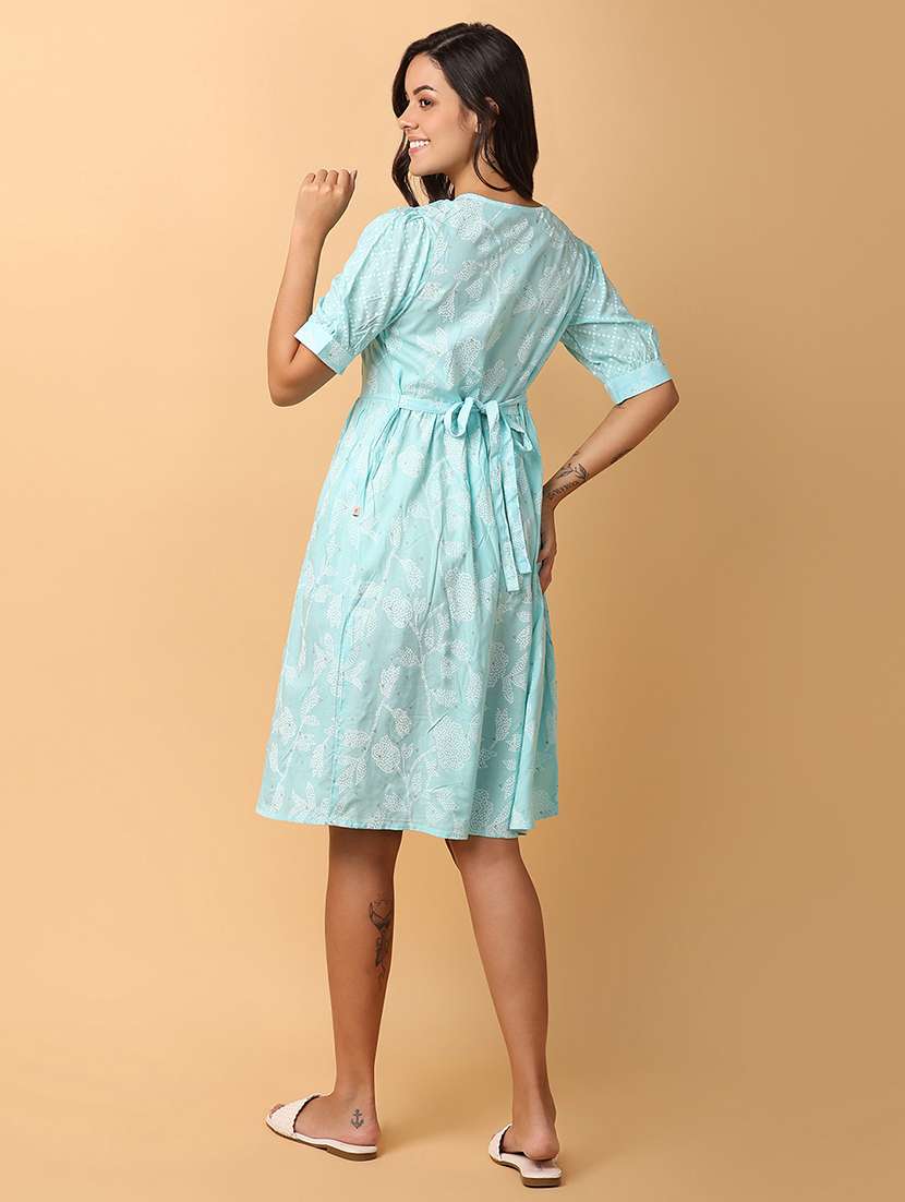 women printed v neck empire line ethnic dress - 21607443 -  Standard Image - 2