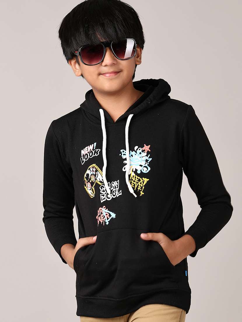 boys front print long sleeve hooded sweatshirt
