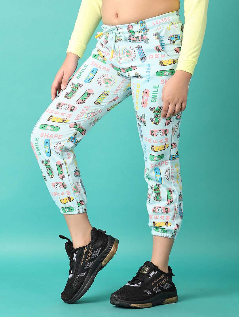 girls light blue printed joggers - 21607658 -  Standard Image - 2