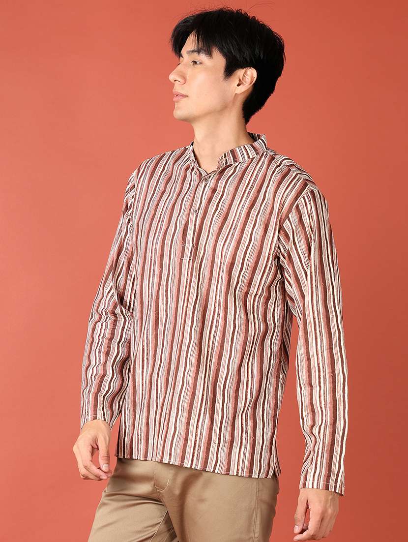 men mandarin neck printed short kurta - 21607692 -  Standard Image - 2