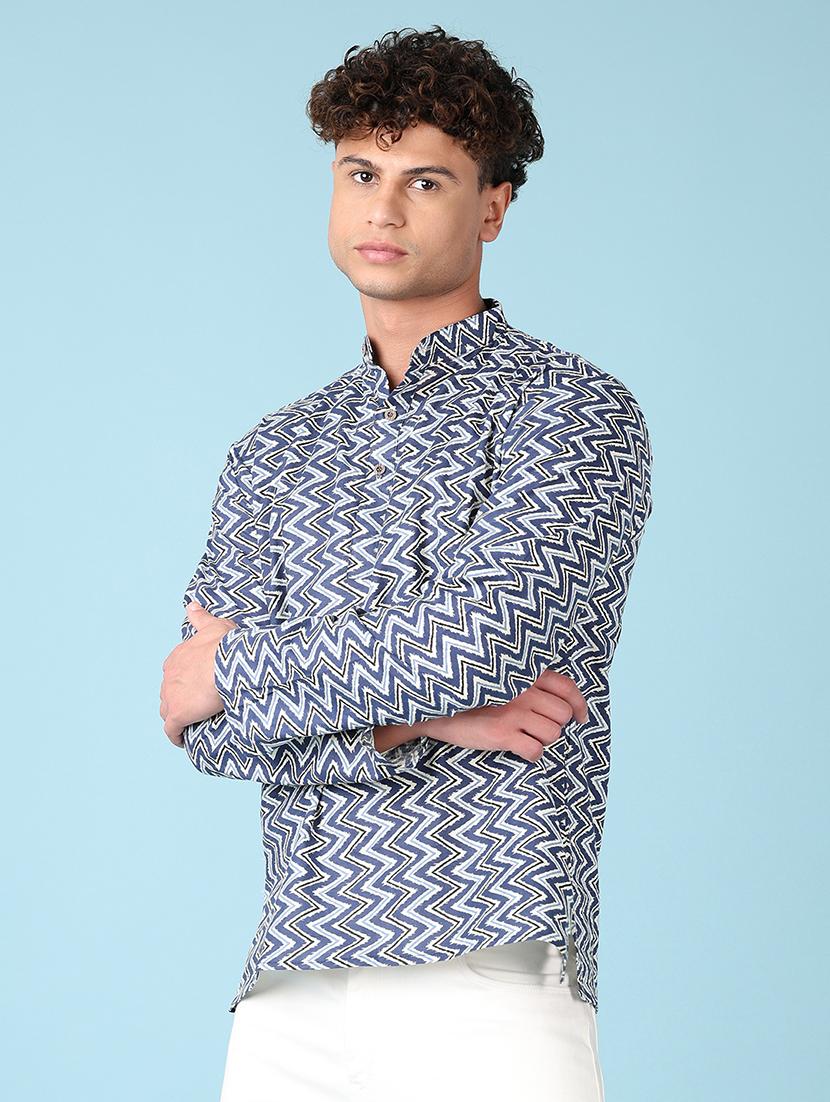 men mandarin neck printed short kurta - 21607693 - Standard Image - 2