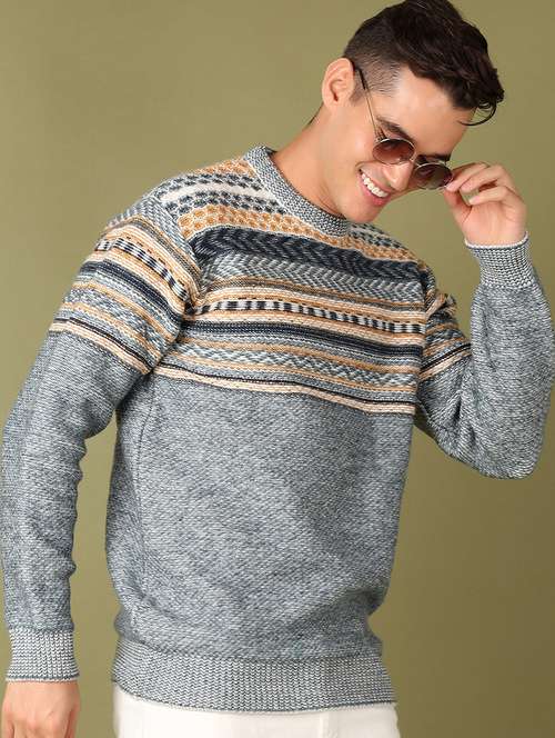men self design long sleeve regular fit pullover - 21607731 - Standard Image - 0