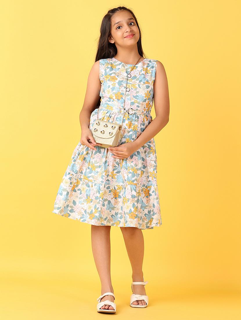 girls printed sleeveless cotton frock