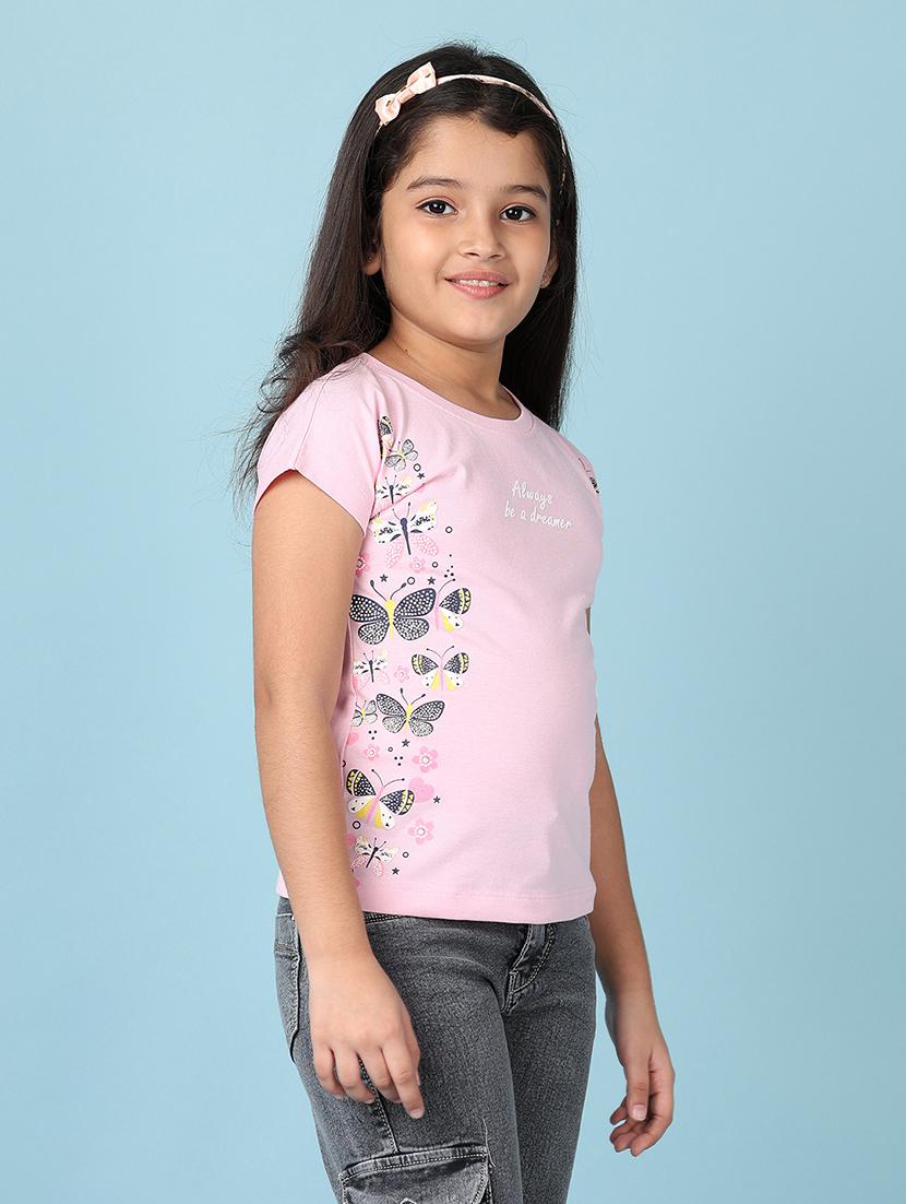 girls printed round neck cotton tee - 21607911 - Standard Image - 2