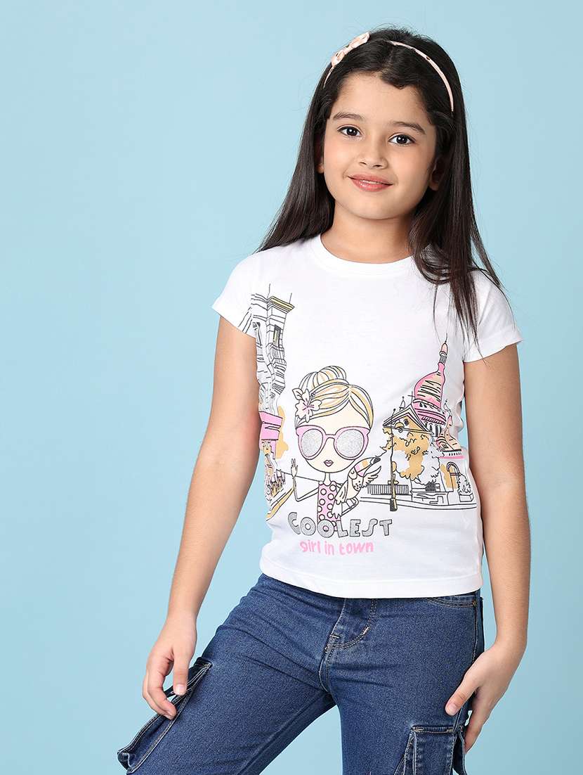 girls printed round neck cotton tee