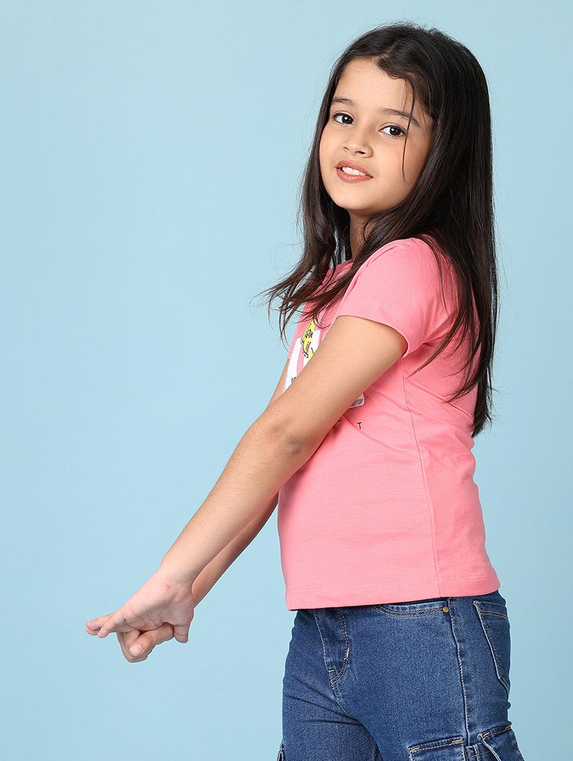 girls printed round neck cotton tee - 21607932 - Standard Image - 2