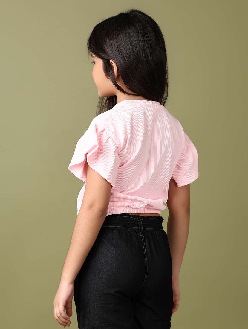 girls pink solid with work crop top - 21607979 -  Standard Image - 2