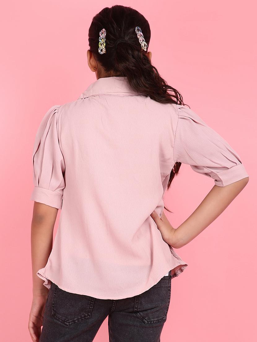 girl purple solid puff sleeve top - 21608054 - Standard Image - 2