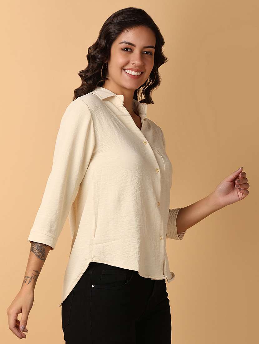 women solid collared high low shirt - 21608102 -  Standard Image - 2