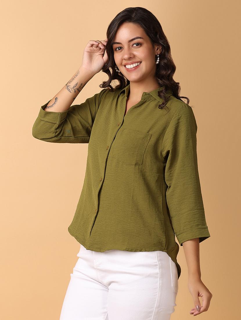 women solid collared regular shirt - 21608103 - Standard Image - 2