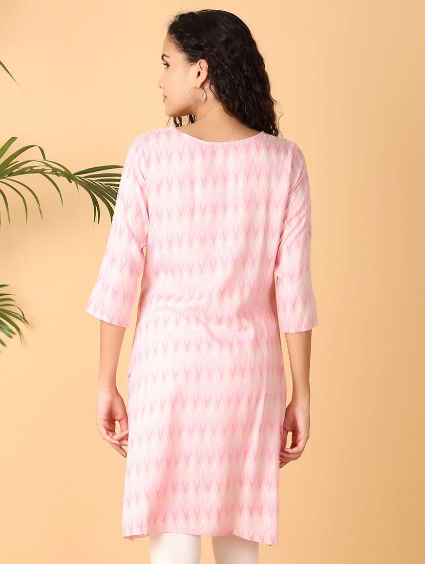 women three quarter sleeve straight kurta - 21608201 -  Standard Image - 2