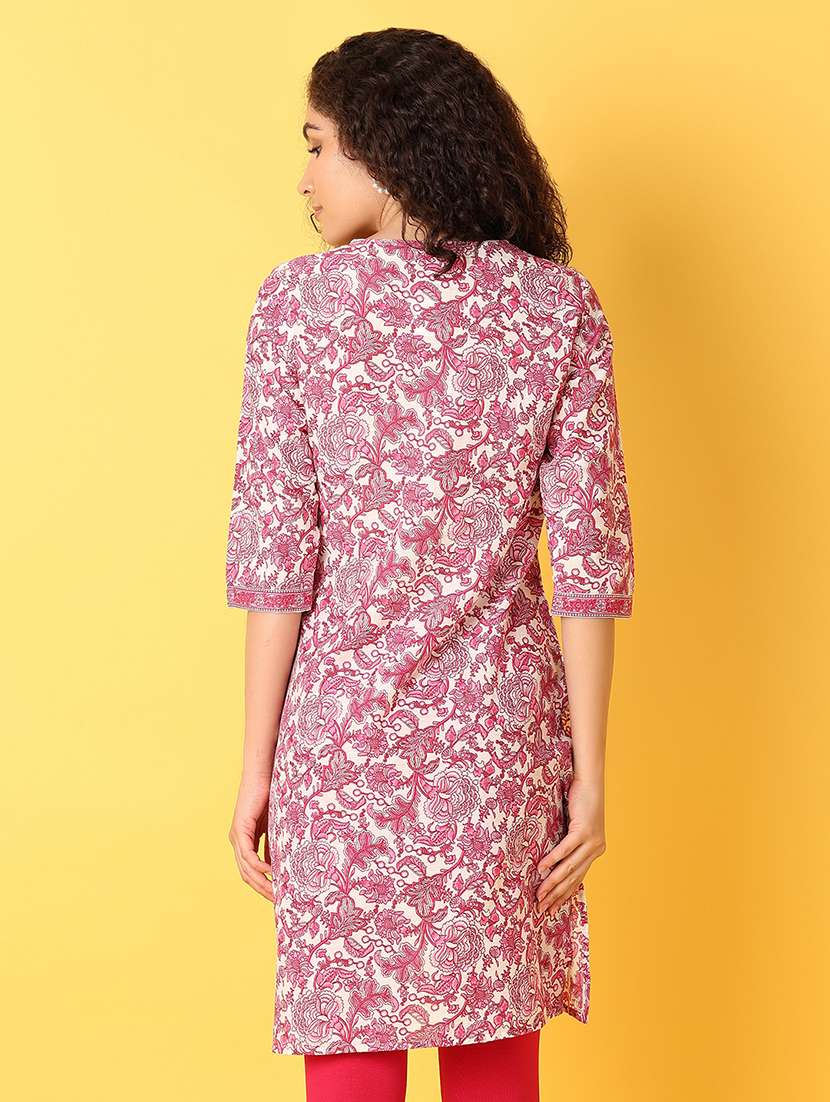 women floral printed three quarter sleeve straight kurta - 21608238 - Standard Image - 2
