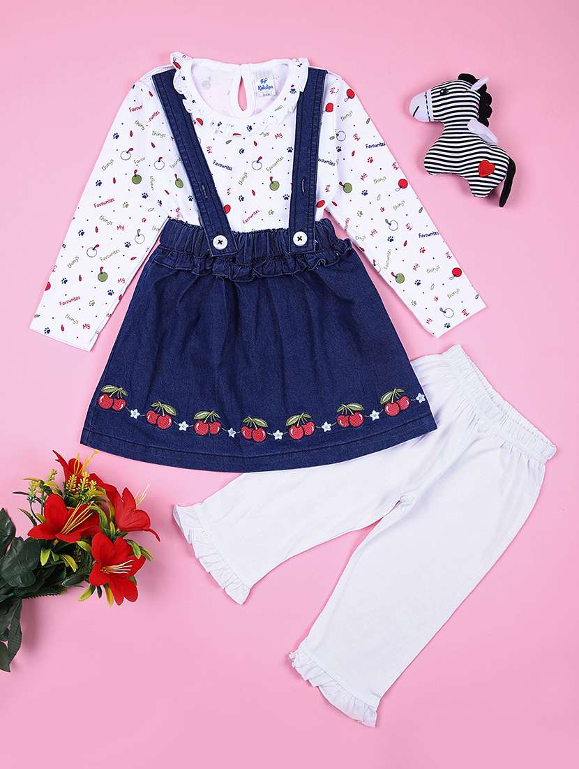 girls denim full length dungaree set