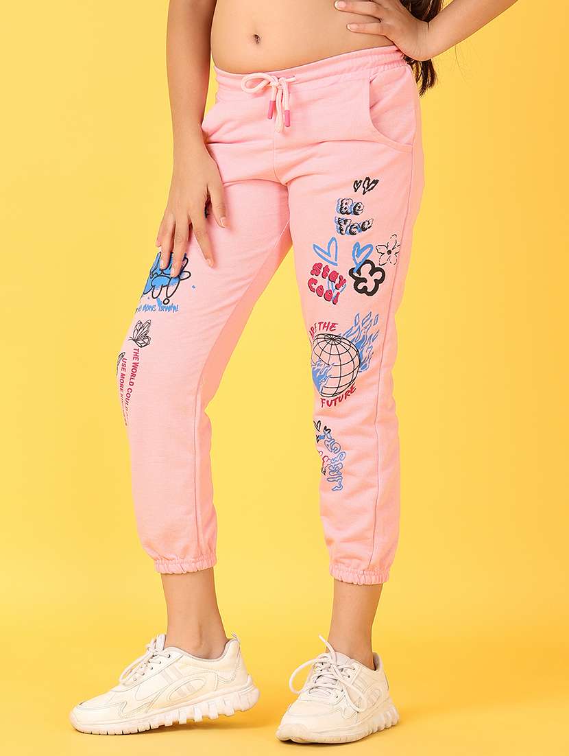 girls peach printed joggers - 21608274 -  Standard Image - 2