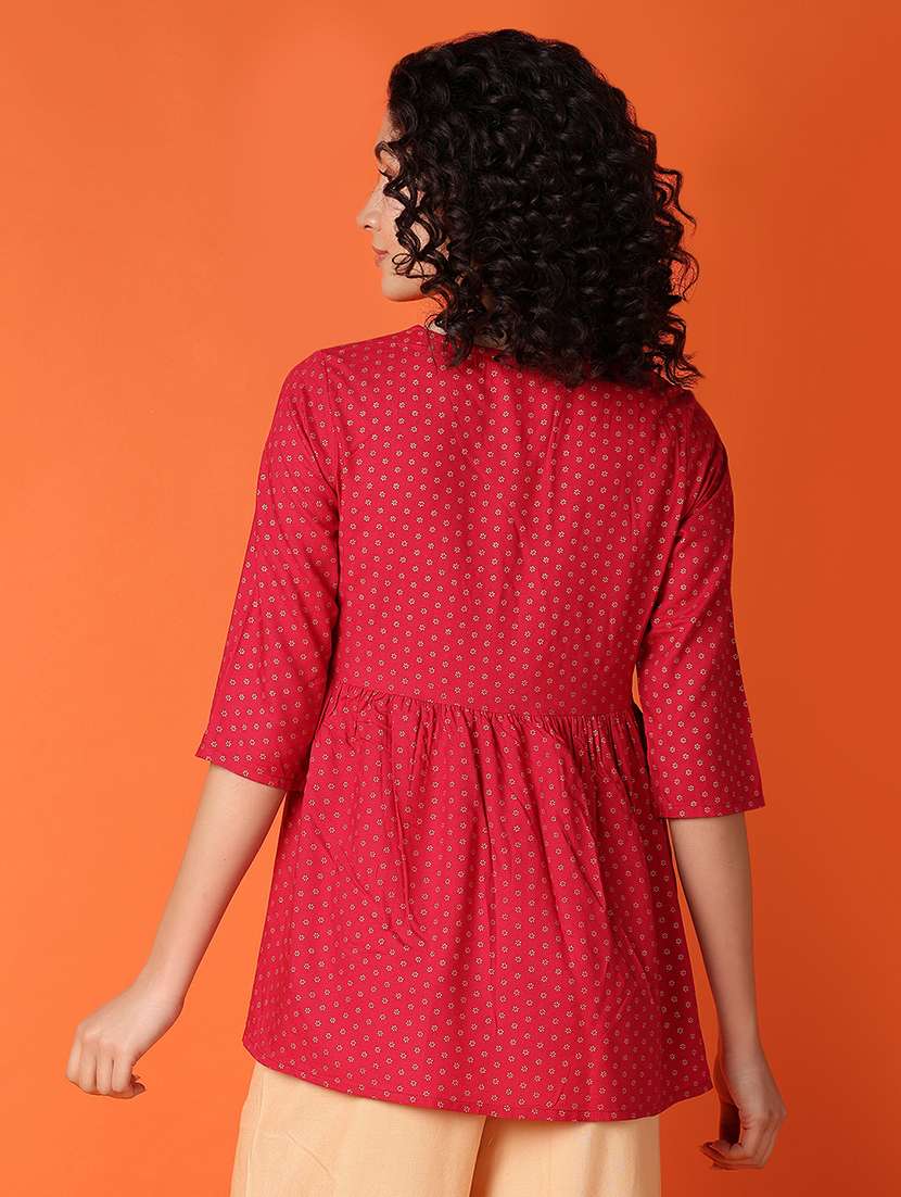 women magenta floral v neck flared kurti - 21608282 -  Standard Image - 2