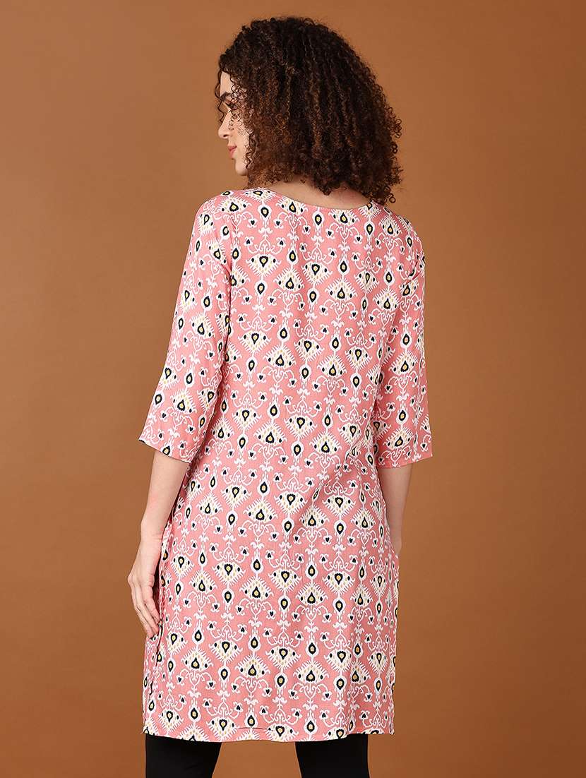 women printed three quarter sleeve straight kurta - 21608356 -  Standard Image - 2