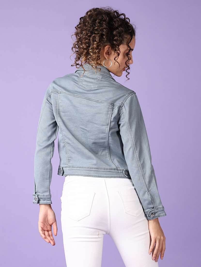 women solid long sleeve denim jacket - 21608366 -  Standard Image - 2