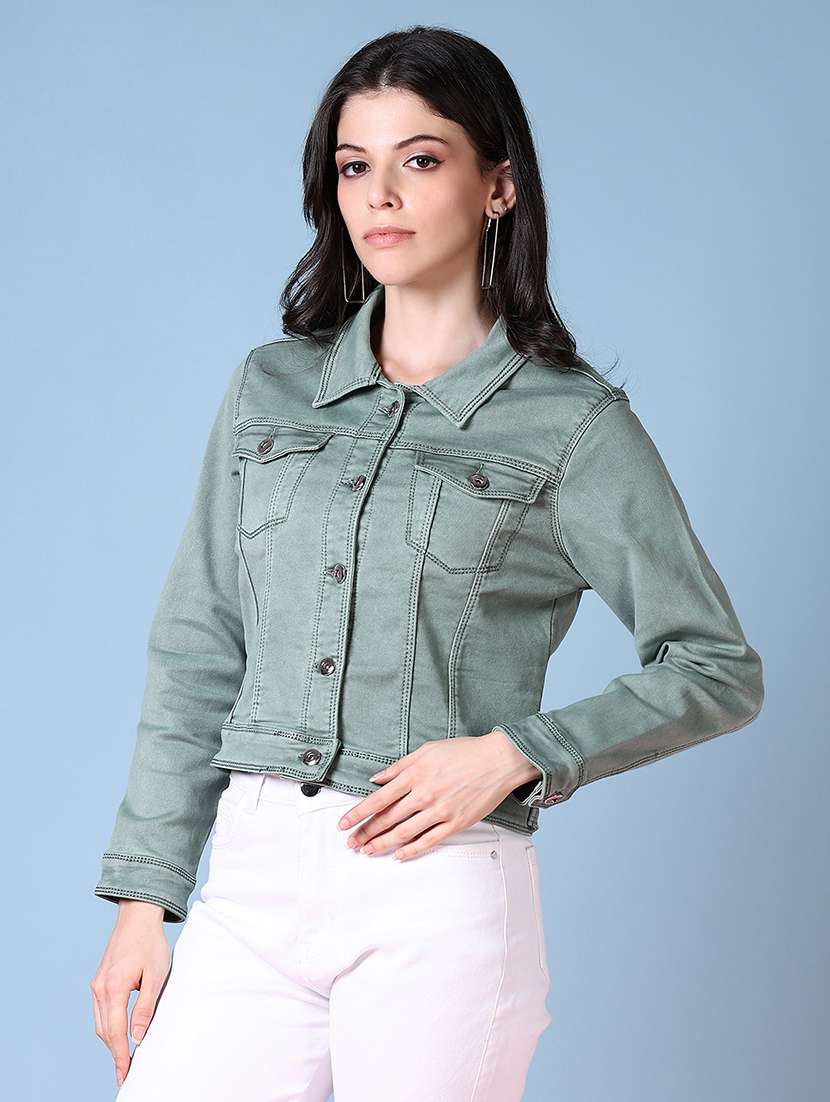 women solid long sleeves denim jacket - 21608367 -  Standard Image - 2