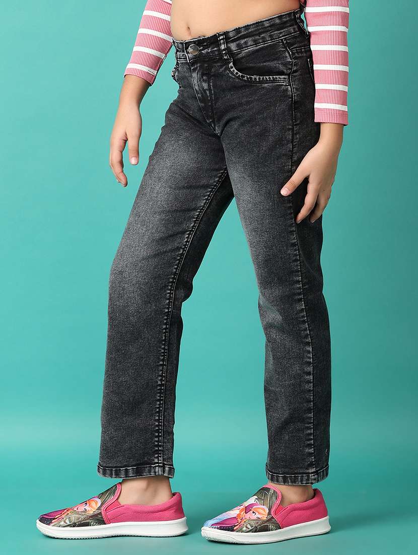 girls black straight fit washed jeans - 21608426 -  Standard Image - 2