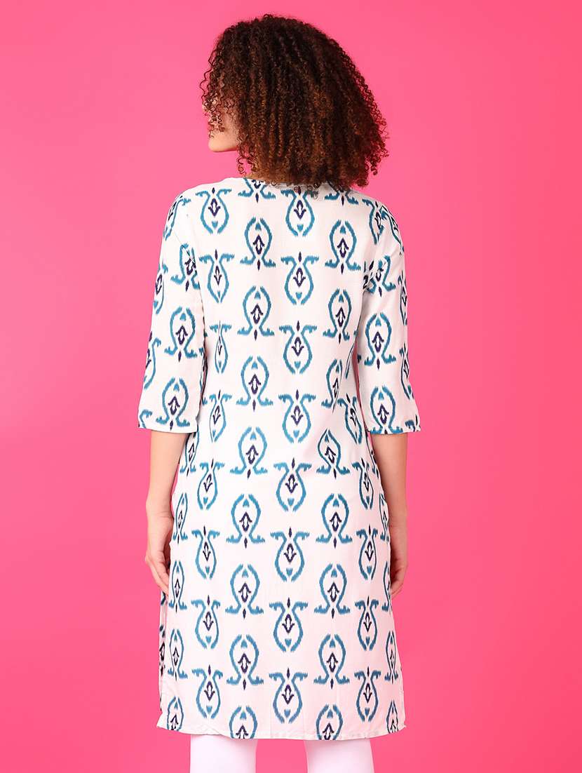 women three quarter sleeve straight kurti - 21608461 - Standard Image - 2