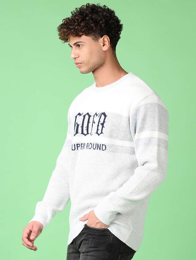 men grey self design long sleeve pullover - 21608528 -  Standard Image - 2