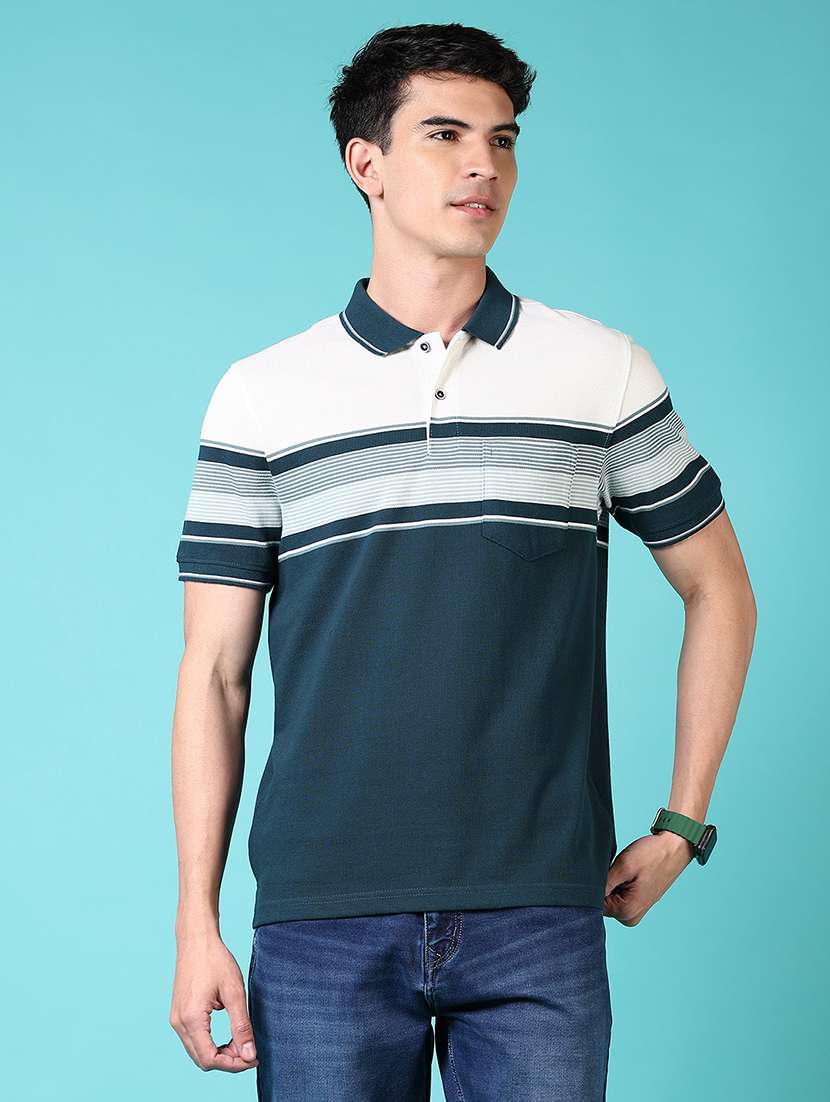 men striped short sleeve polo t-shirt