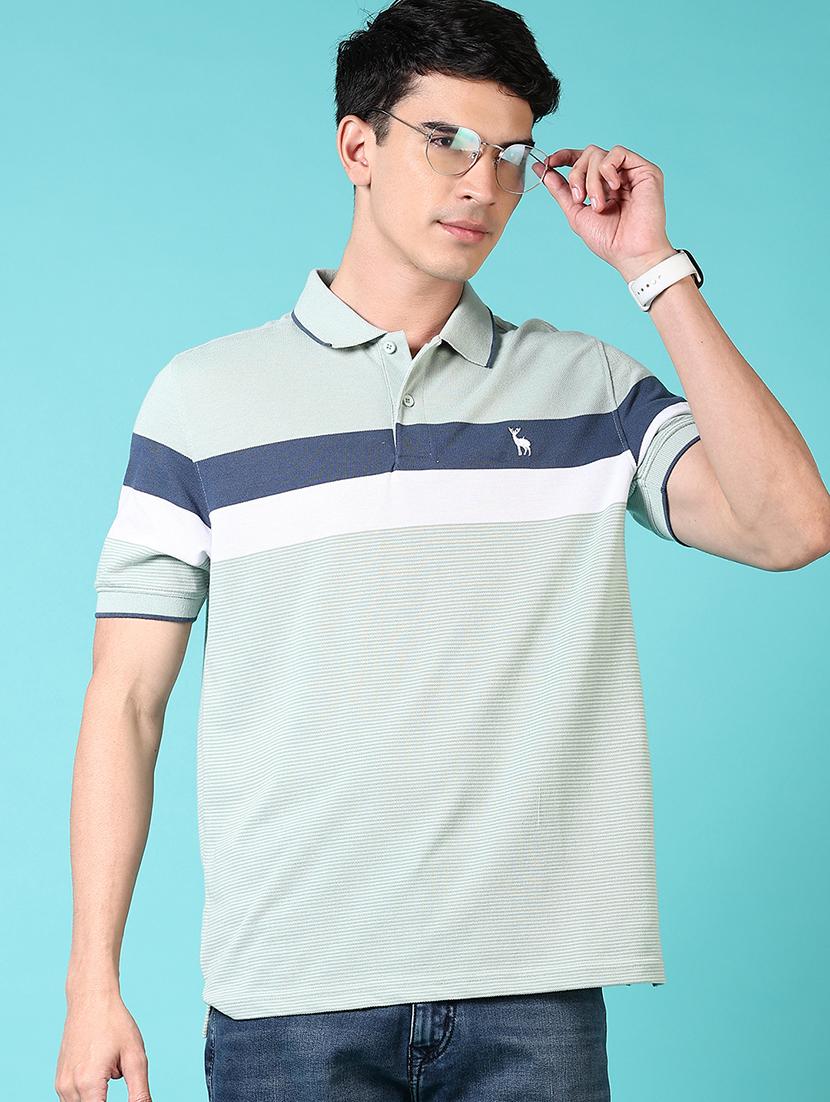 men striped short sleeve polo t-shirt