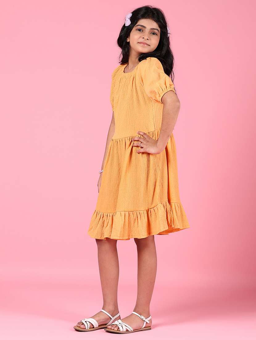 women solid puff sleeves tiered dress - 21608622 -  Standard Image - 2