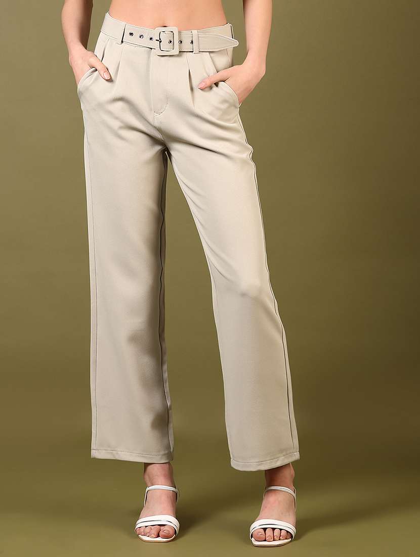 women solid mid rise wide leg trouser