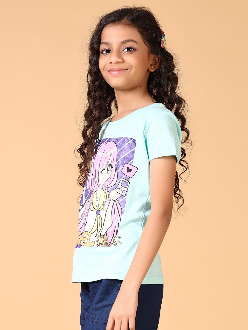 girls grahic print round neck tee - 21608835 - Standard Image - 2