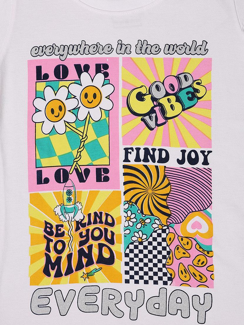 girls white graphic print round neck tee - 21609030 - Standard Image - 2