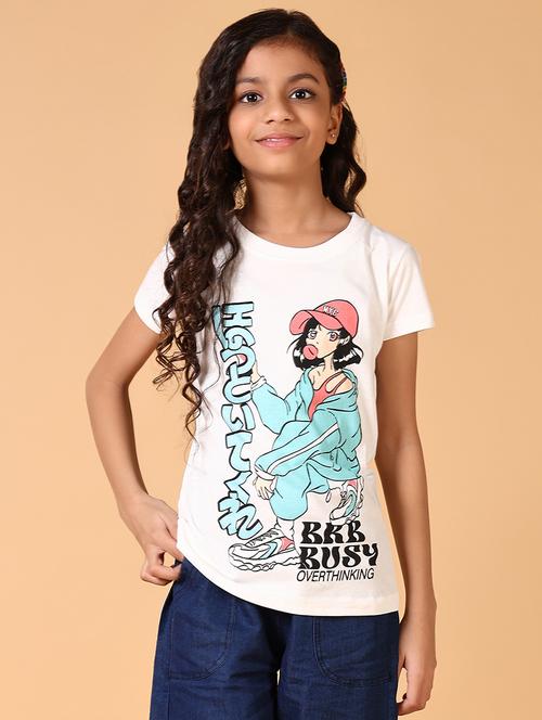 girls graphic print round neck tee - 21609031 -  Standard Image - 0